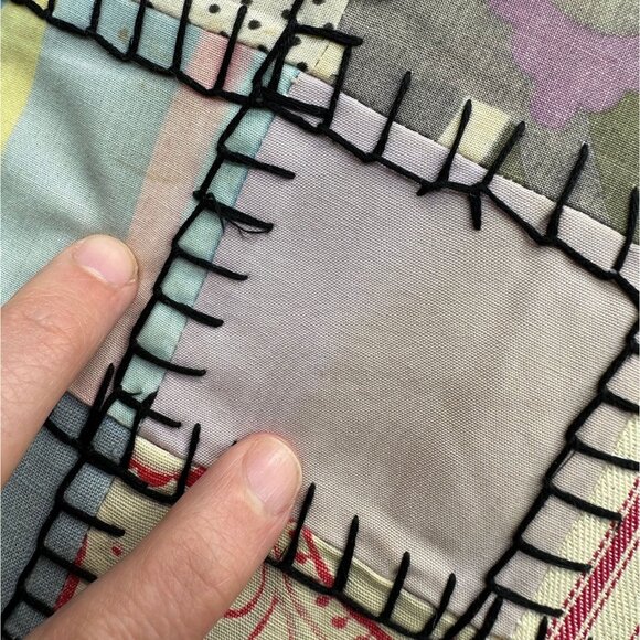 Vintage Throw Pillow Handmade Patchwork Decorative Folk Art Cushion 1950s - Picture 7 of 10